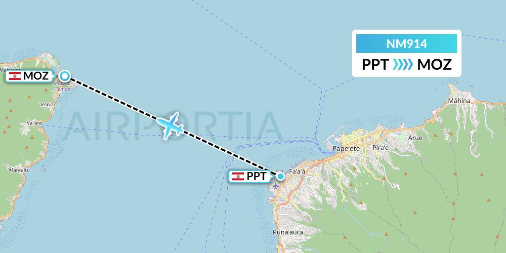 NM914 Air Moana Flight Map: Papeete to Moorea