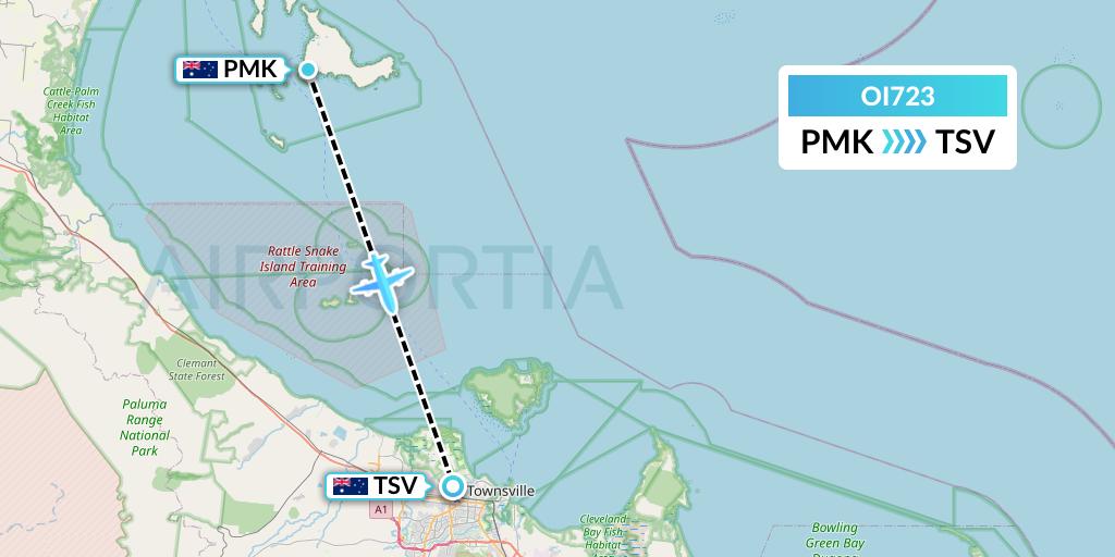 OI723 Hinterland Aviation Flight Map: Palm Island to Townsville