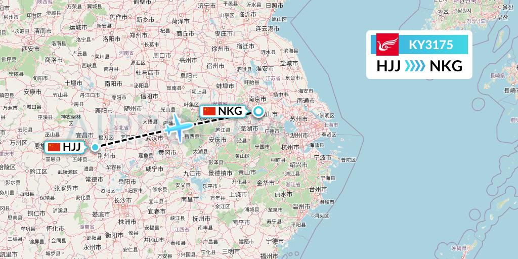 KY3175 Kunming Airlines Flight Map: Huaihua to Nanjing
