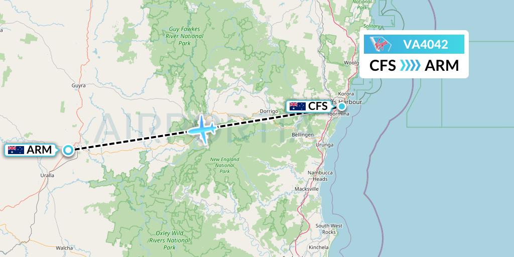 VA4042 Virgin Australia Flight Map: Coffs Harbour to Armidale