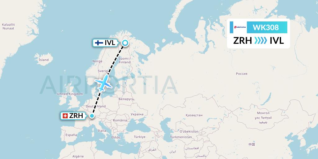 WK308 Edelweiss Air Flight Map: Zurich to Ivalo
