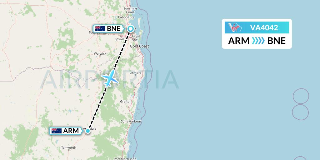VA4042 Virgin Australia Flight Map: Armidale to Brisbane