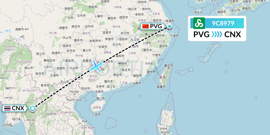 9C8979 Spring Airlines Flight Map: Shanghai to Chiang Mai