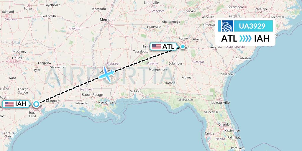 UA3929 United Airlines Flight Map: Atlanta to Houston