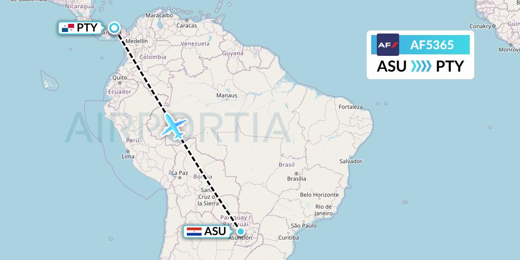 AF5365 Air France Flight Map: Asuncion to Panama City