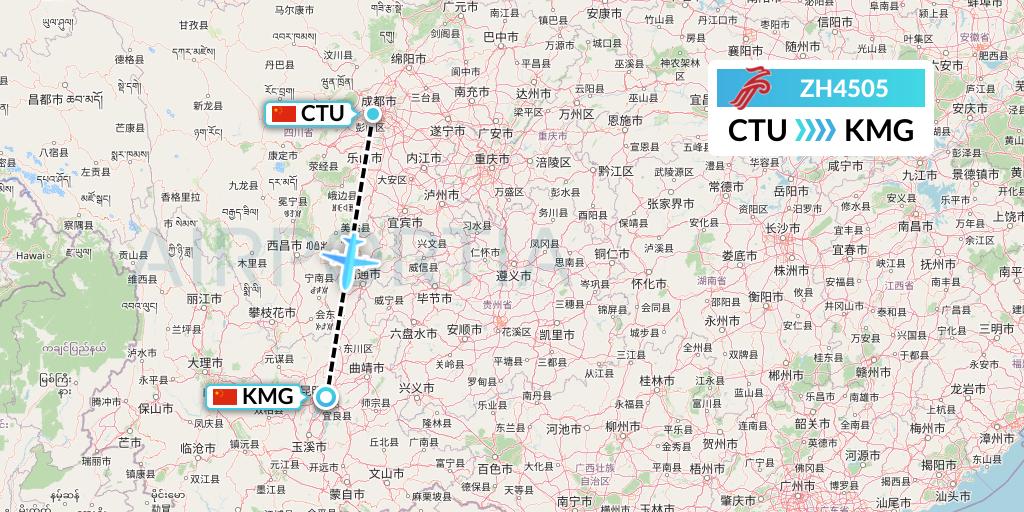 ZH4505 Shenzhen Airlines Flight Map: Chengdu to Kunming