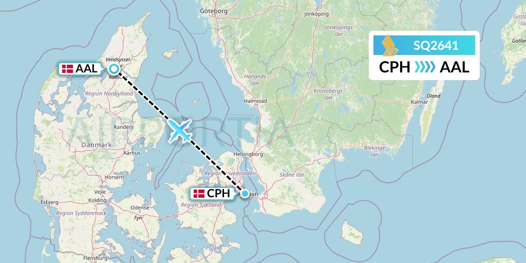 SQ2641 Singapore Airlines Flight Map: Copenhagen to Aalborg