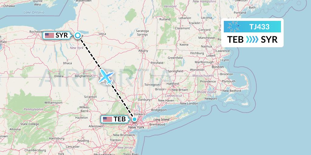 TJ433 Tradewind Aviation Flight Map: Teterboro to Syracuse