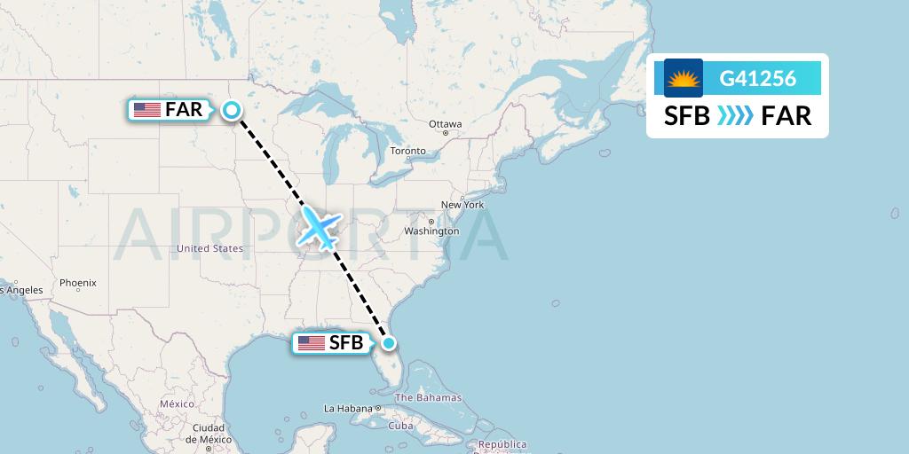G41256 Allegiant Air Flight Map: Orlando to Fargo