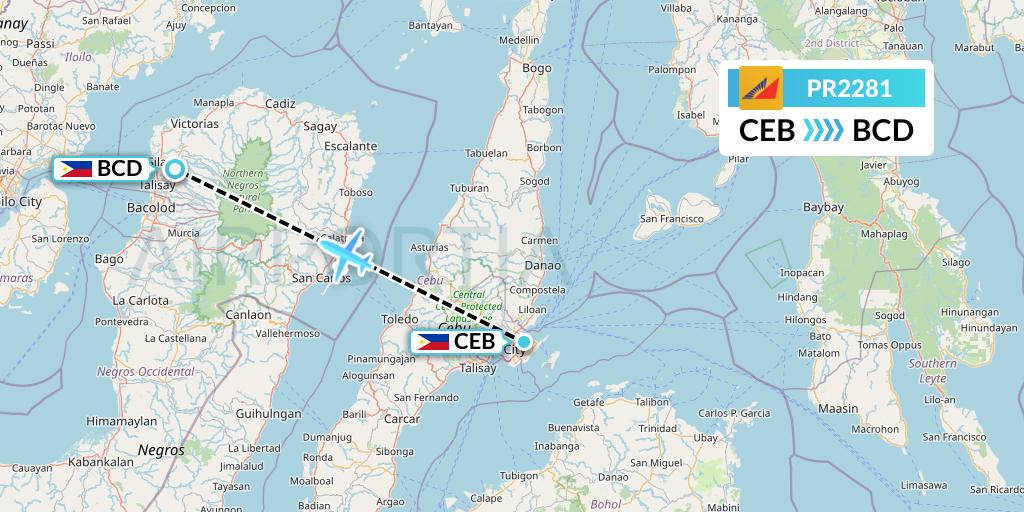 PR2281 Philippine Airlines Flight Map: Cebu to Bacolod City