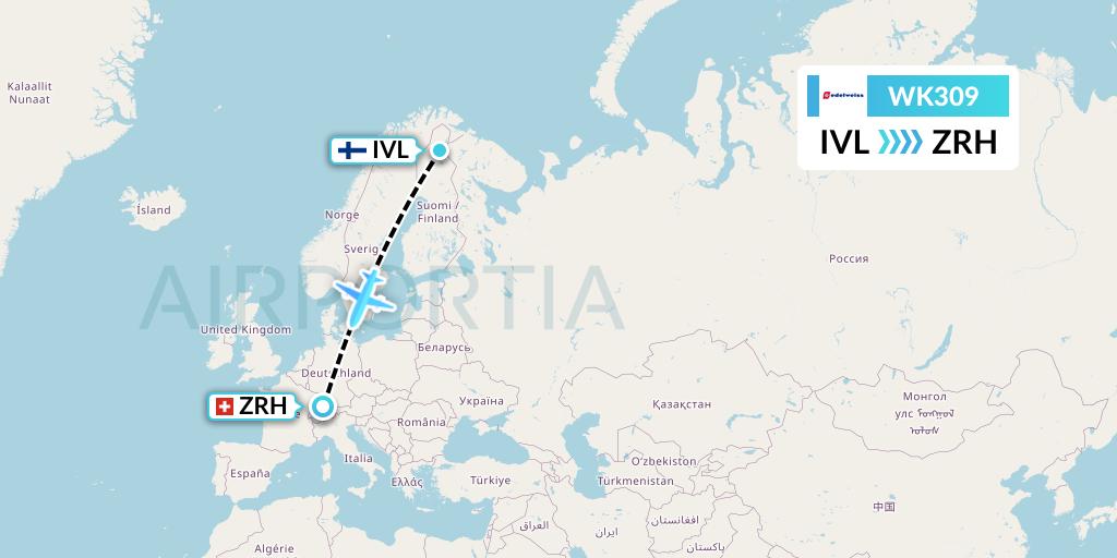 WK309 Edelweiss Air Flight Map: Ivalo to Zurich