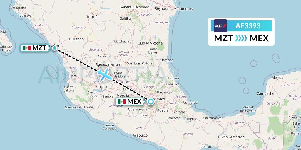 AF3393 Air France Flight Map: Mazatlan to Mexico City