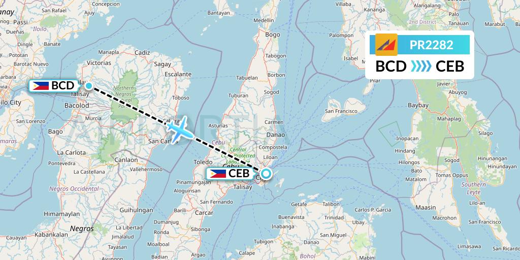 PR2282 Philippine Airlines Flight Map: Bacolod City to Cebu