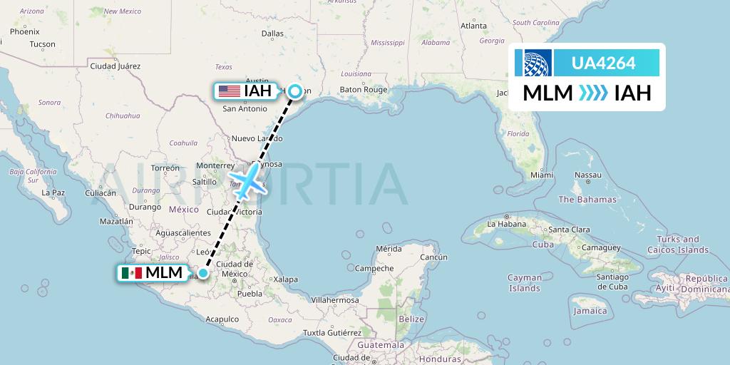UA4264 United Airlines Flight Map: Morelia to Houston