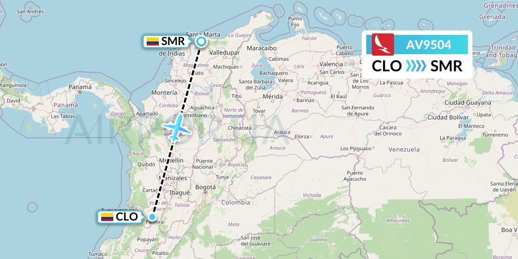 AV9504 Avianca Flight Map: Cali to Santa Marta