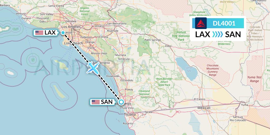 DL4001 Delta Air Lines Flight Map: Los Angeles to San Diego