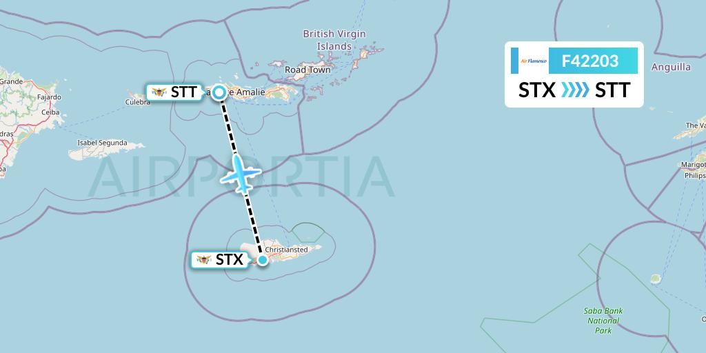 F42203 Air Flamenco Flight Map: St. Croix to St. Thomas