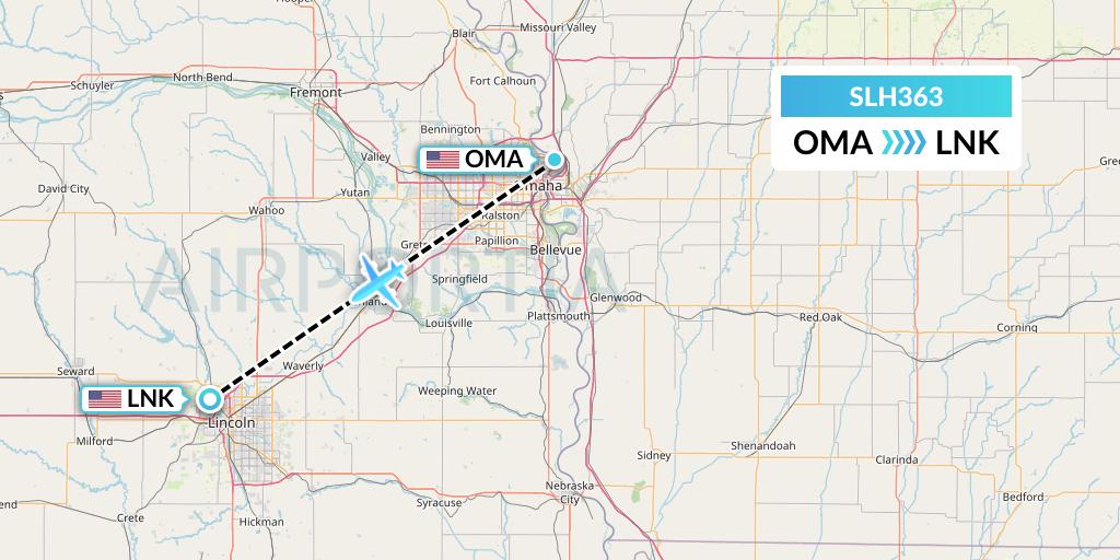 SLH363 Silverhawk Aviation Flight Map: Omaha to Lincoln