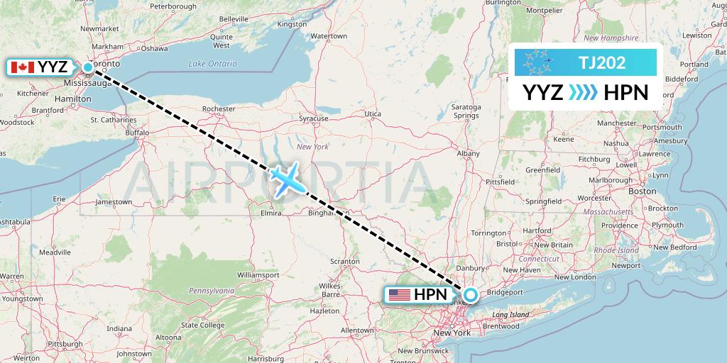 TJ202 Tradewind Aviation Flight Map: Toronto to White Plains