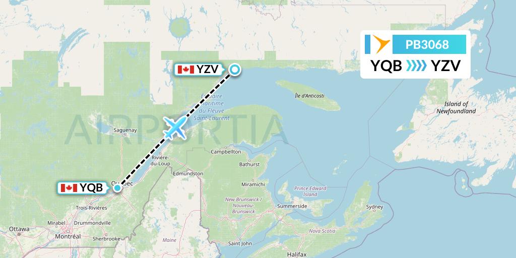 PB3068 PAL Airlines Flight Map: Quebec to Sept-Iles