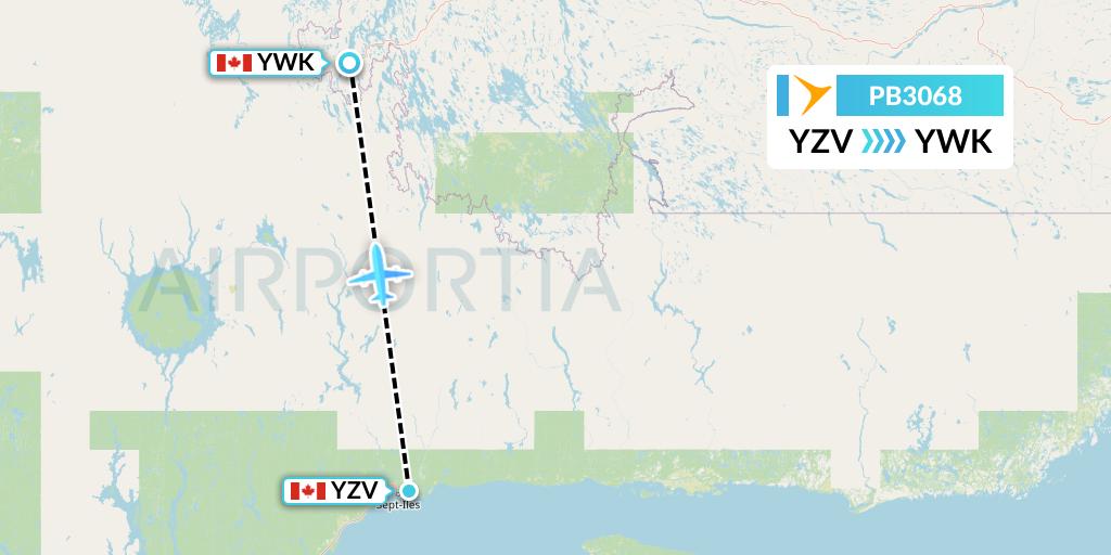 PB3068 PAL Airlines Flight Map: Sept-Iles to Wabush
