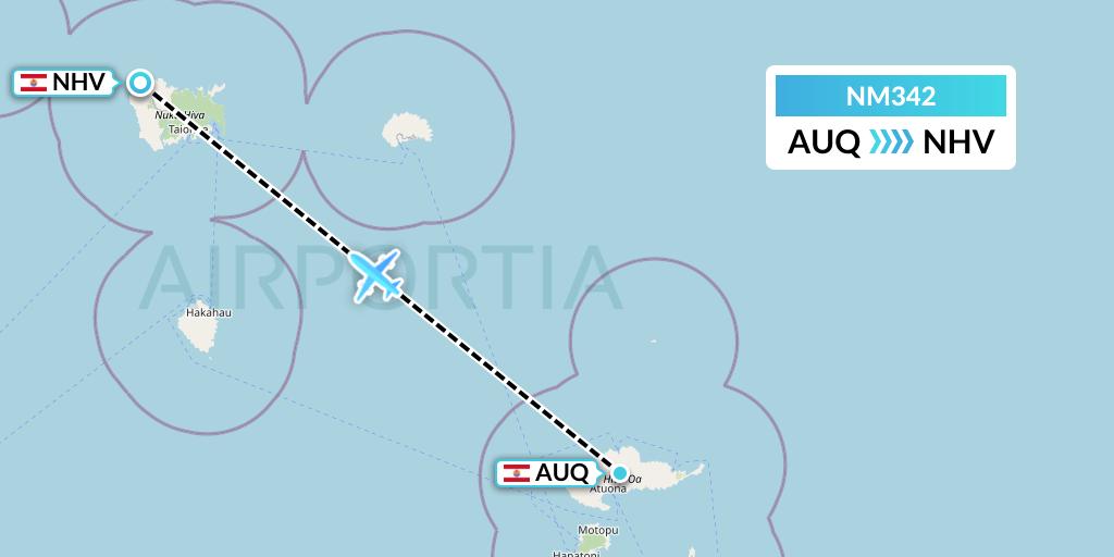 NM342 Air Moana Flight Map: Atuona to Nuku Hiva