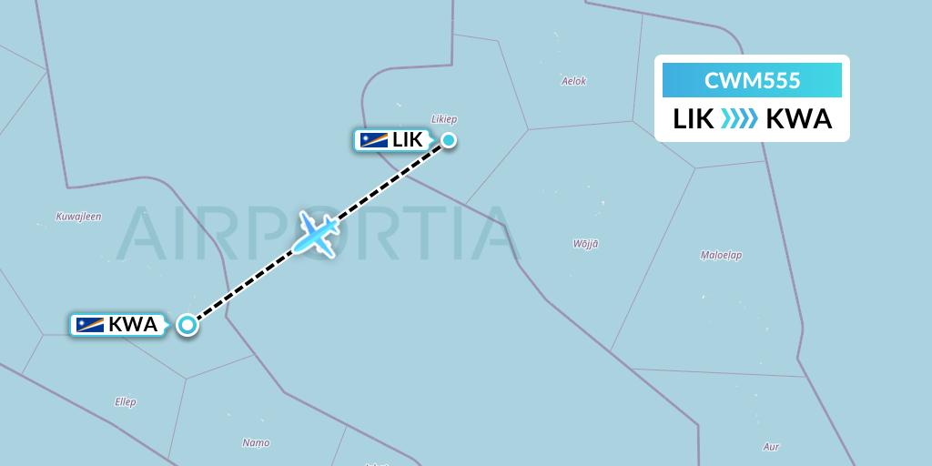 CWM555 Air Marshall Islands Flight Map: Likiep Island to Kwajalein