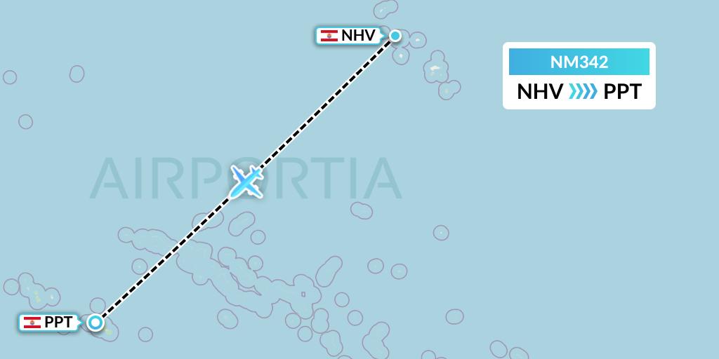 NM342 Air Moana Flight Map: Nuku Hiva to Papeete