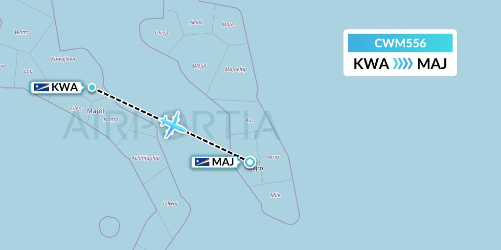 CWM556 Air Marshall Islands Flight Map: Kwajalein to Majuro