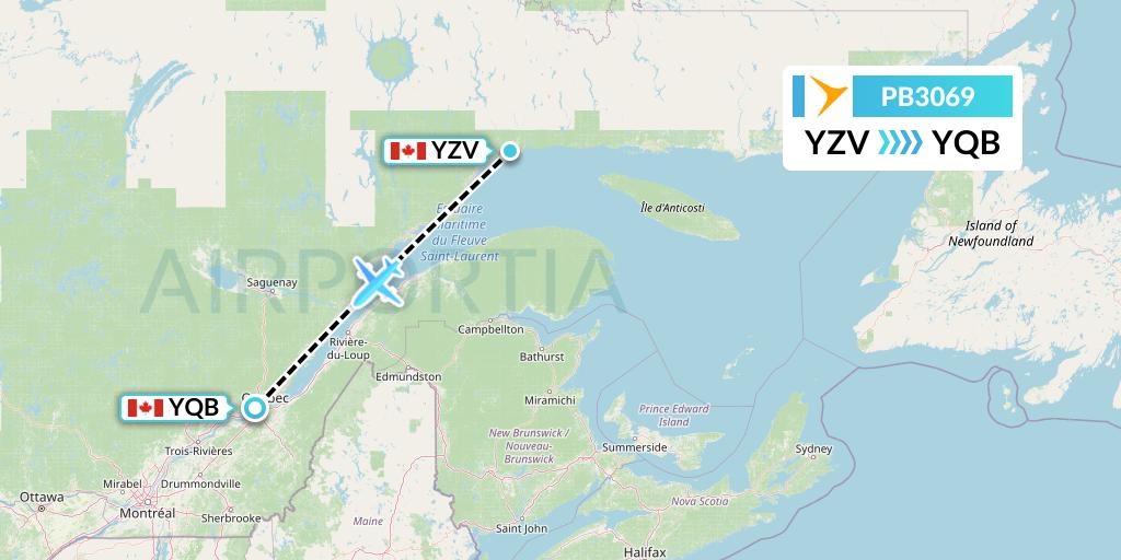 PB3069 PAL Airlines Flight Map: Sept-Iles to Quebec