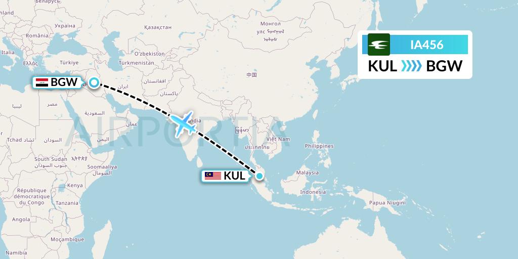 IA456 Iraqi Airways Flight Map: Kuala Lumpur to Baghdad