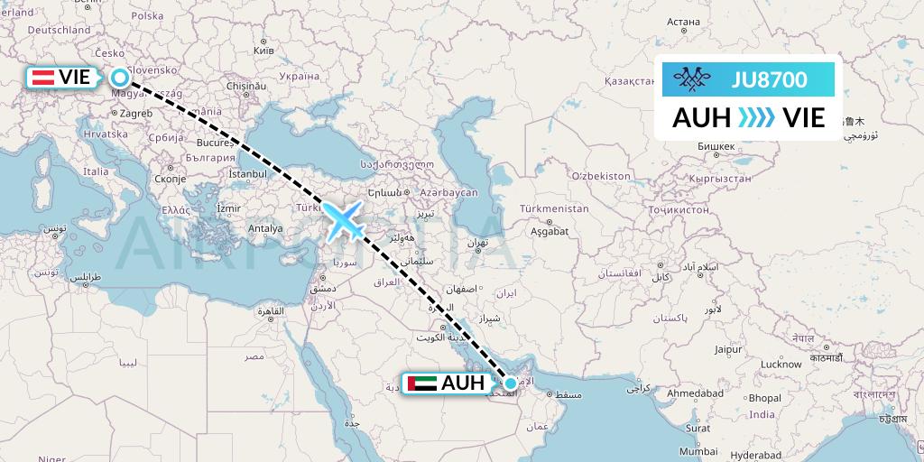 JU8700 AirSERBIA Flight Map: Abu Dhabi to Vienna