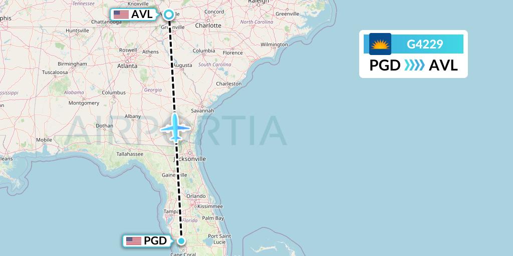 G4229 Allegiant Air Flight Map: Punta Gorda to Asheville