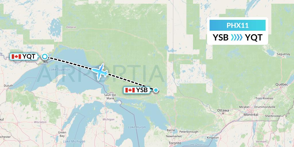 PHX11 SkyCare Flight Map: Sudbury to Thunder Bay