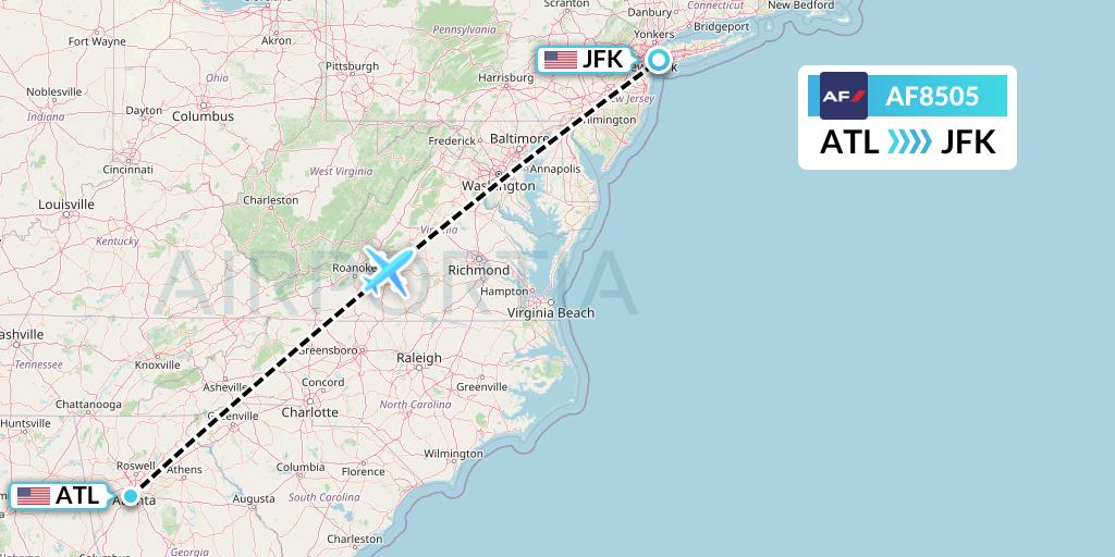 AF8505 Air France Flight Map: Atlanta to New York