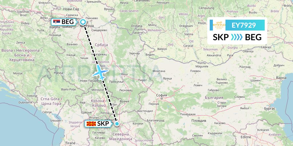 EY7929 Etihad Airways Flight Map: Skopje to Belgrade
