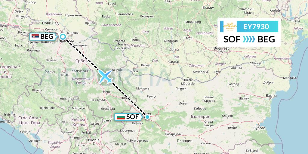 EY7930 Etihad Airways Flight Map: Sofia to Belgrade