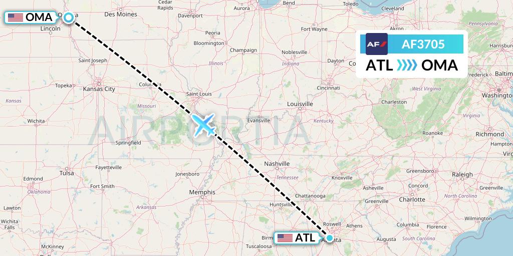 AF3705 Air France Flight Map: Atlanta to Omaha