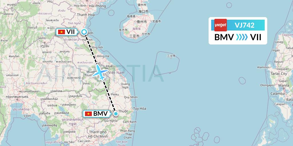 VJ742 VietJet Air Flight Map: Buon Ma Thuot to Vinh