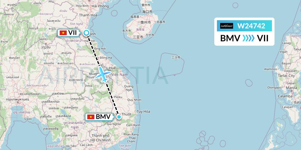W24742 Flex Flight Flight Map: Buon Ma Thuot to Vinh