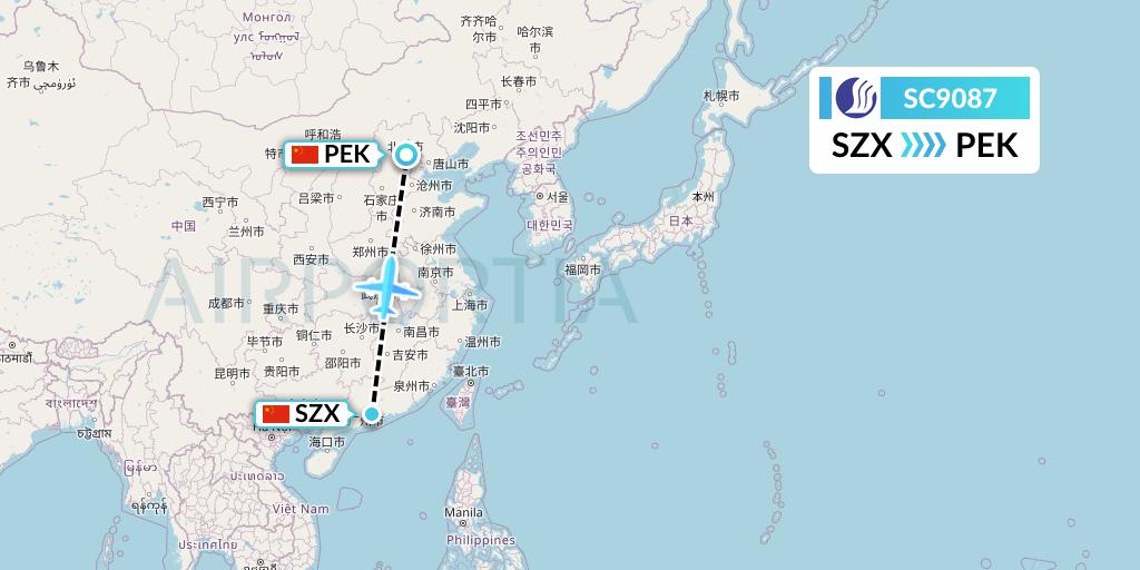 SC9087 Shandong Airlines Flight Map: Shenzhen to Beijing