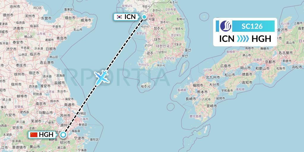 SC126 Shandong Airlines Flight Map: Seoul to Hangzhou