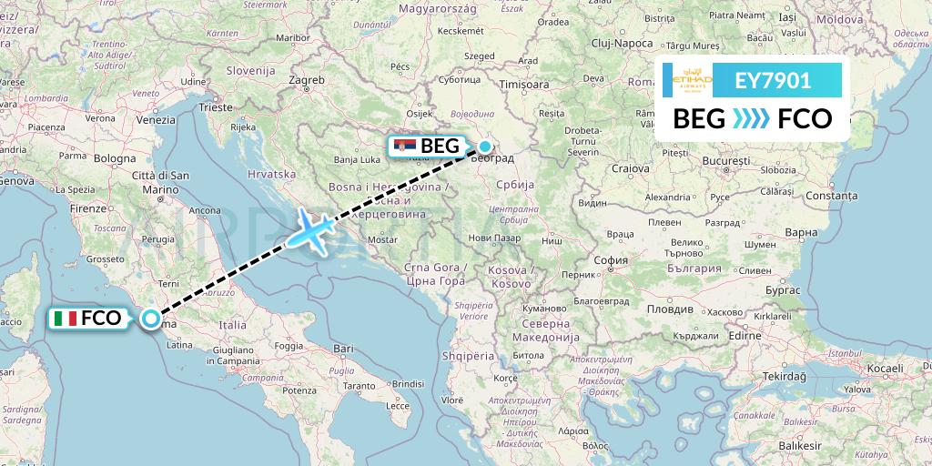 EY7901 Etihad Airways Flight Map: Belgrade to Rome