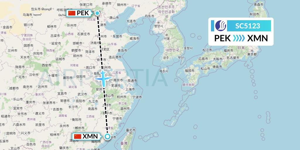 SC5123 Shandong Airlines Flight Map: Beijing to Xiamen