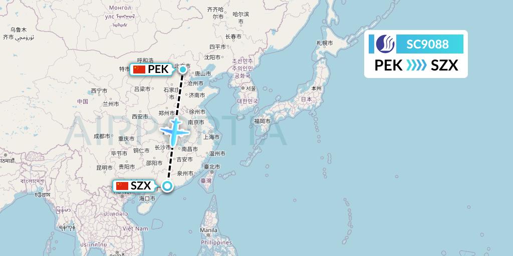 SC9088 Shandong Airlines Flight Map: Beijing to Shenzhen