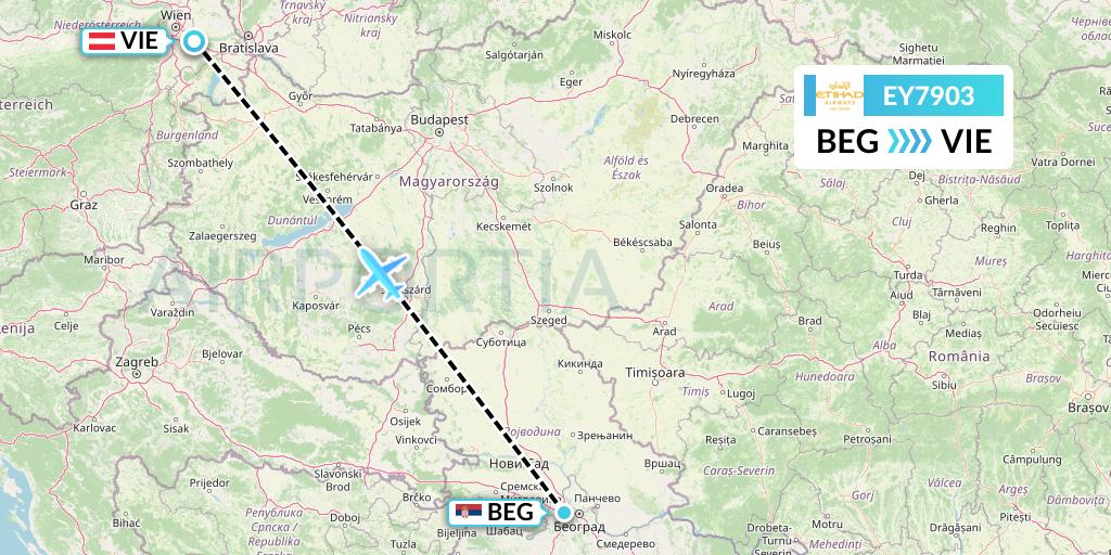 EY7903 Etihad Airways Flight Map: Belgrade to Vienna
