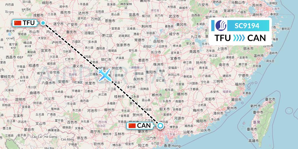 SC9194 Shandong Airlines Flight Map: Chengdu to Guangzhou