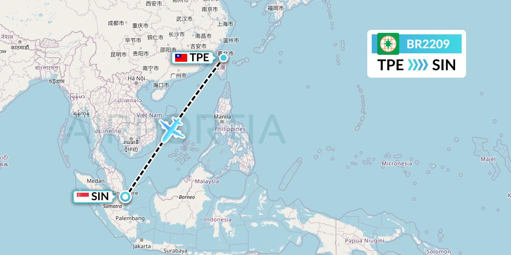 BR2209 EVA Air Flight Map: Taipei to Singapore