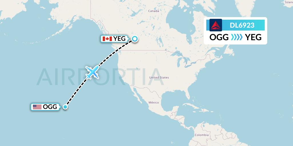 DL6923 Delta Air Lines Flight Map: Kahului to Edmonton
