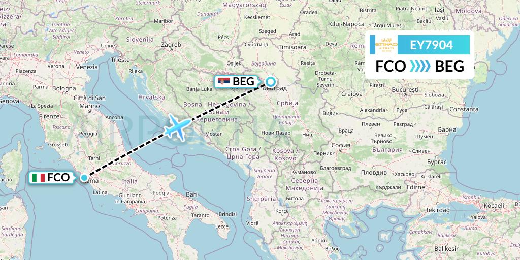 EY7904 Etihad Airways Flight Map: Rome to Belgrade
